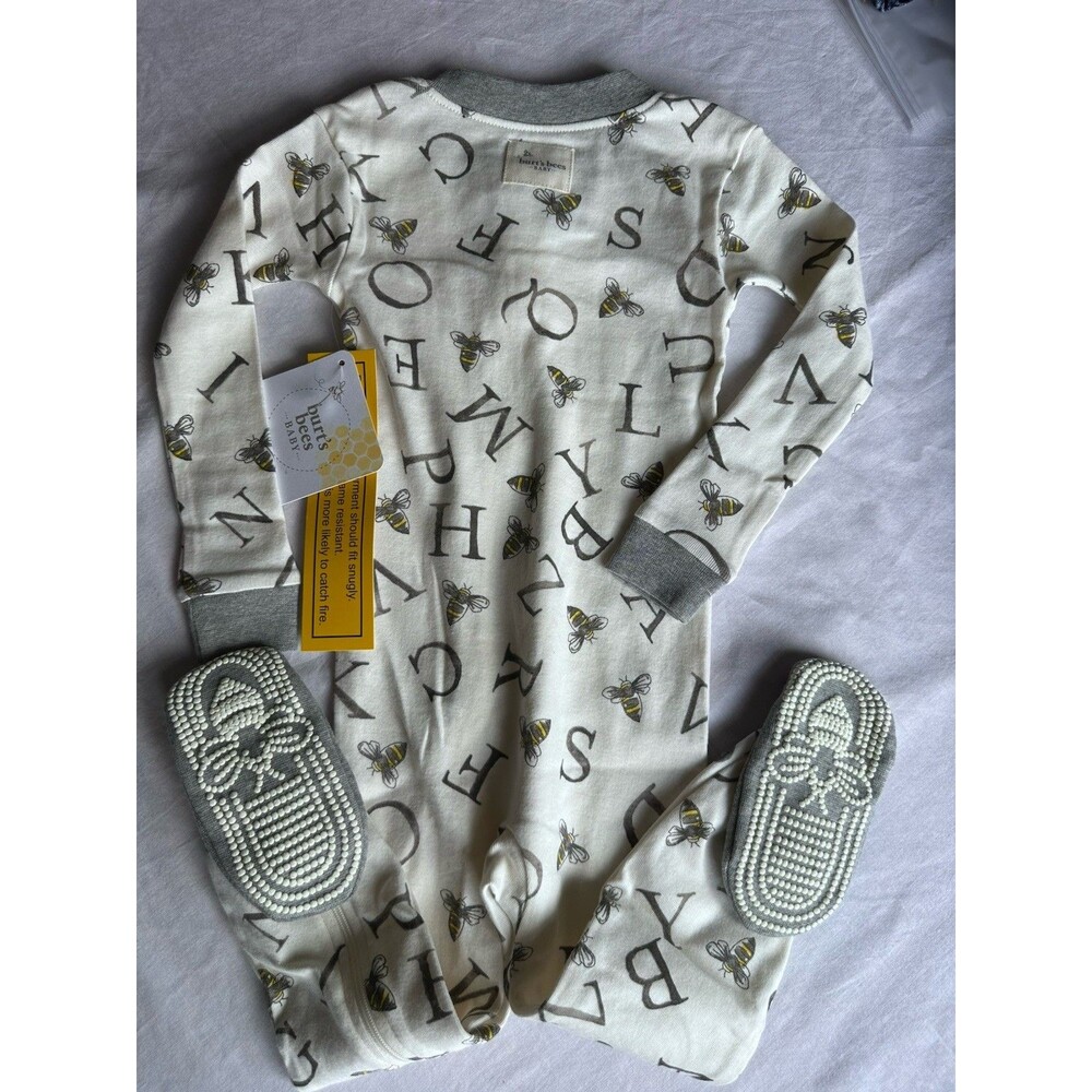 Burt’s Bees Baby Organic Cotton Bee Alphabet Coverall  Zip 18M Long Sleeve - Picture 6 of 7